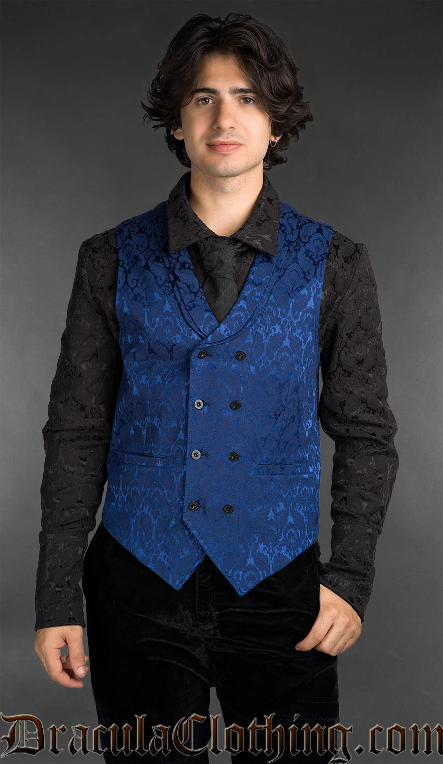 Blue Brocade Double Breasted Waistcoat