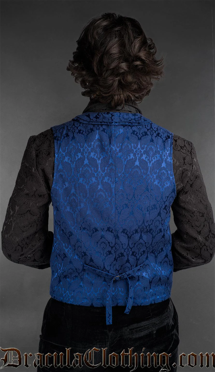 Blue Brocade Double Breasted Waistcoat - Image 2