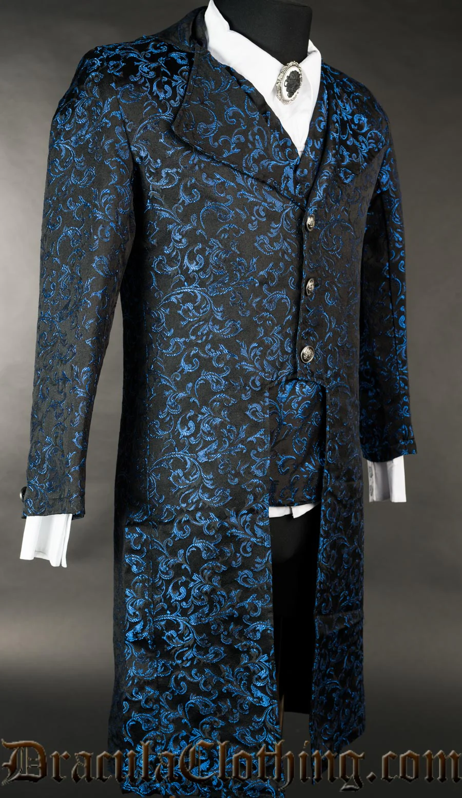 Blue Brocade Elegant Tailcoat - Image 2