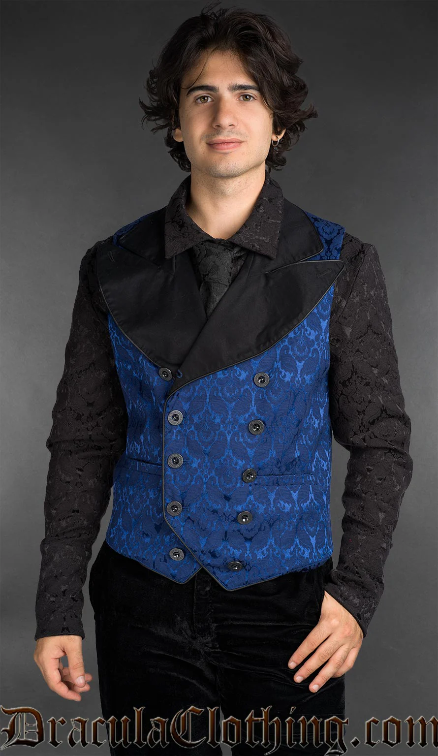 Blue Brocade Goth Victorian Vest