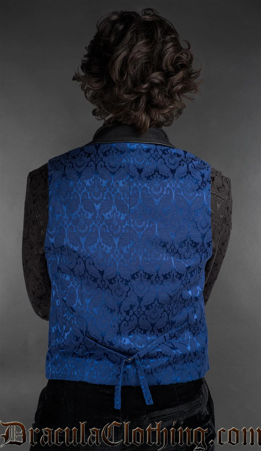 Blue Brocade Goth Victorian Vest - Image 2
