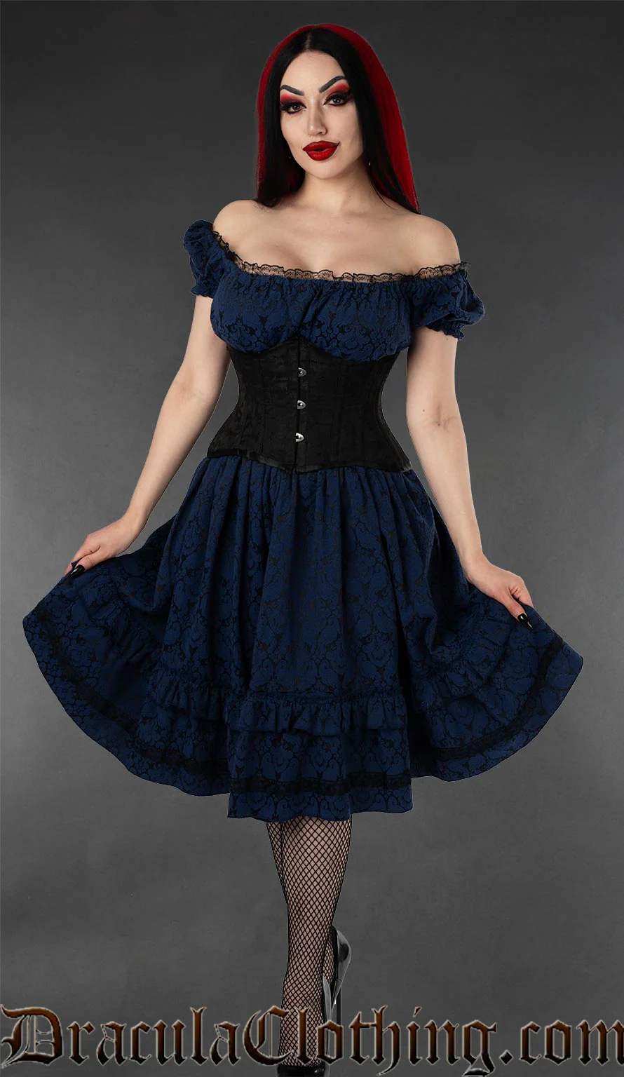 Blue Brocade Gothabilly Dress