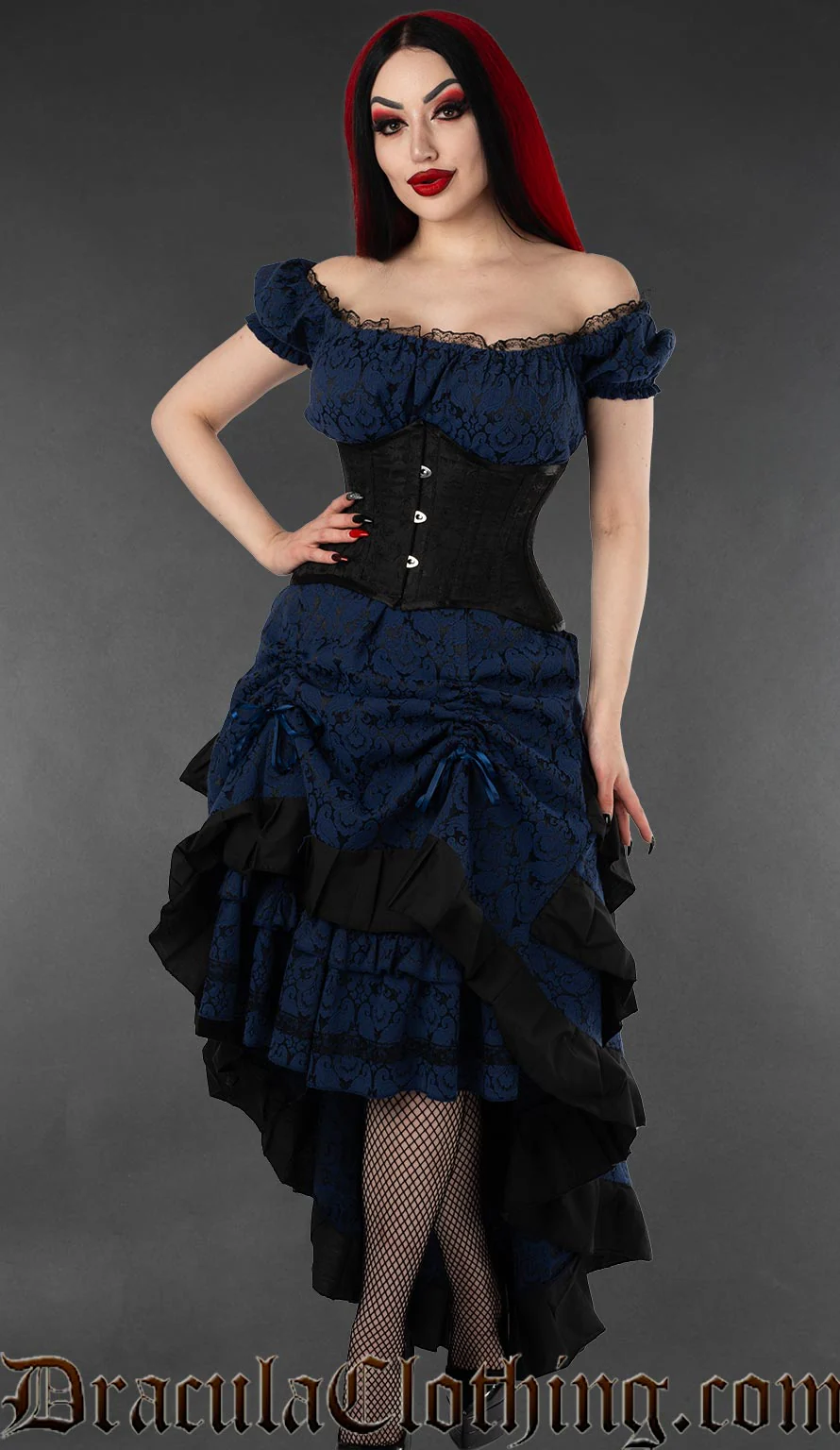 Blue Brocade Gothabilly Dress - Image 2