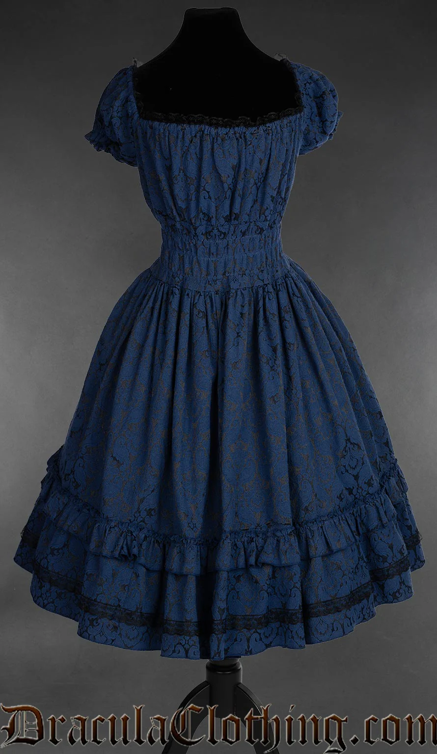 Blue Brocade Gothabilly Dress - Image 3