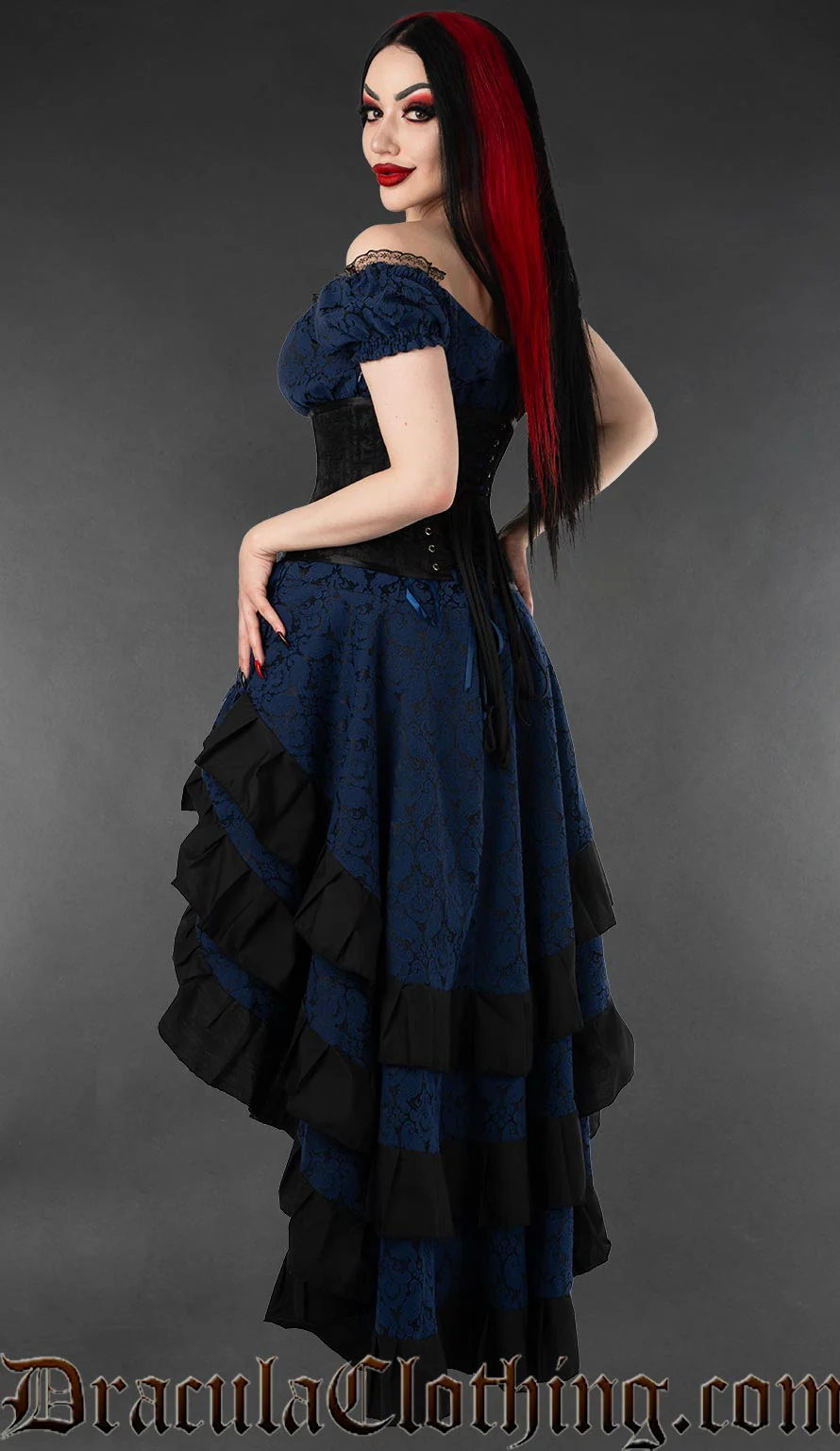 Blue Brocade Gothabilly Dress - Image 4