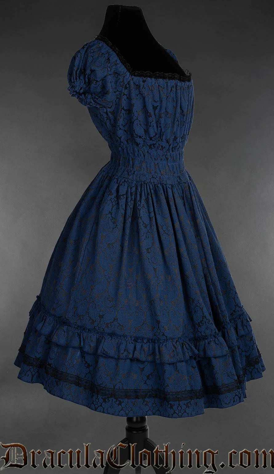 Blue Brocade Gothabilly Dress - Image 5