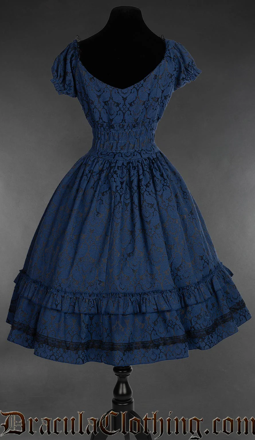 Blue Brocade Gothabilly Dress - Image 6