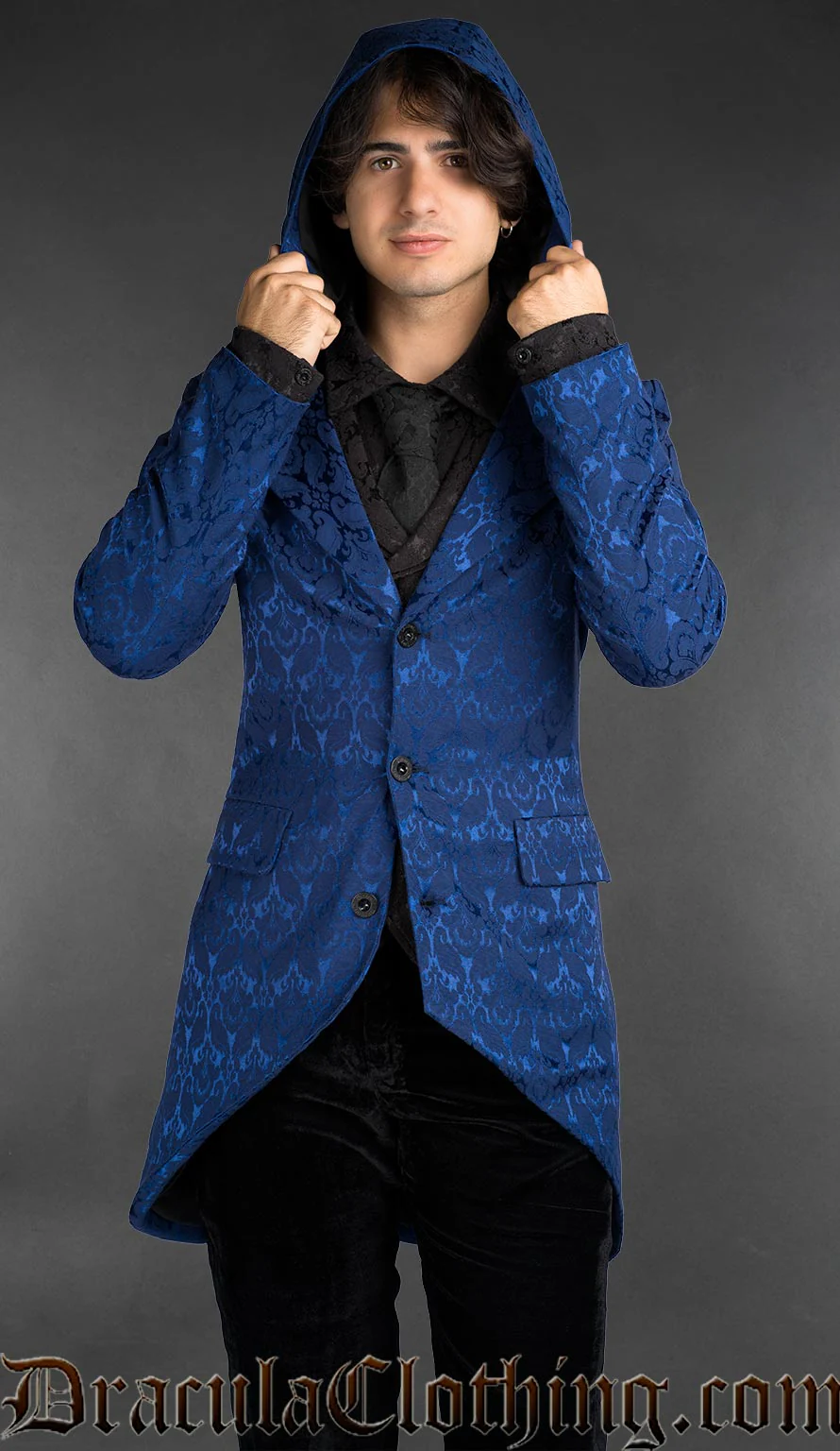 Blue Brocade Hooded Suit Jacket