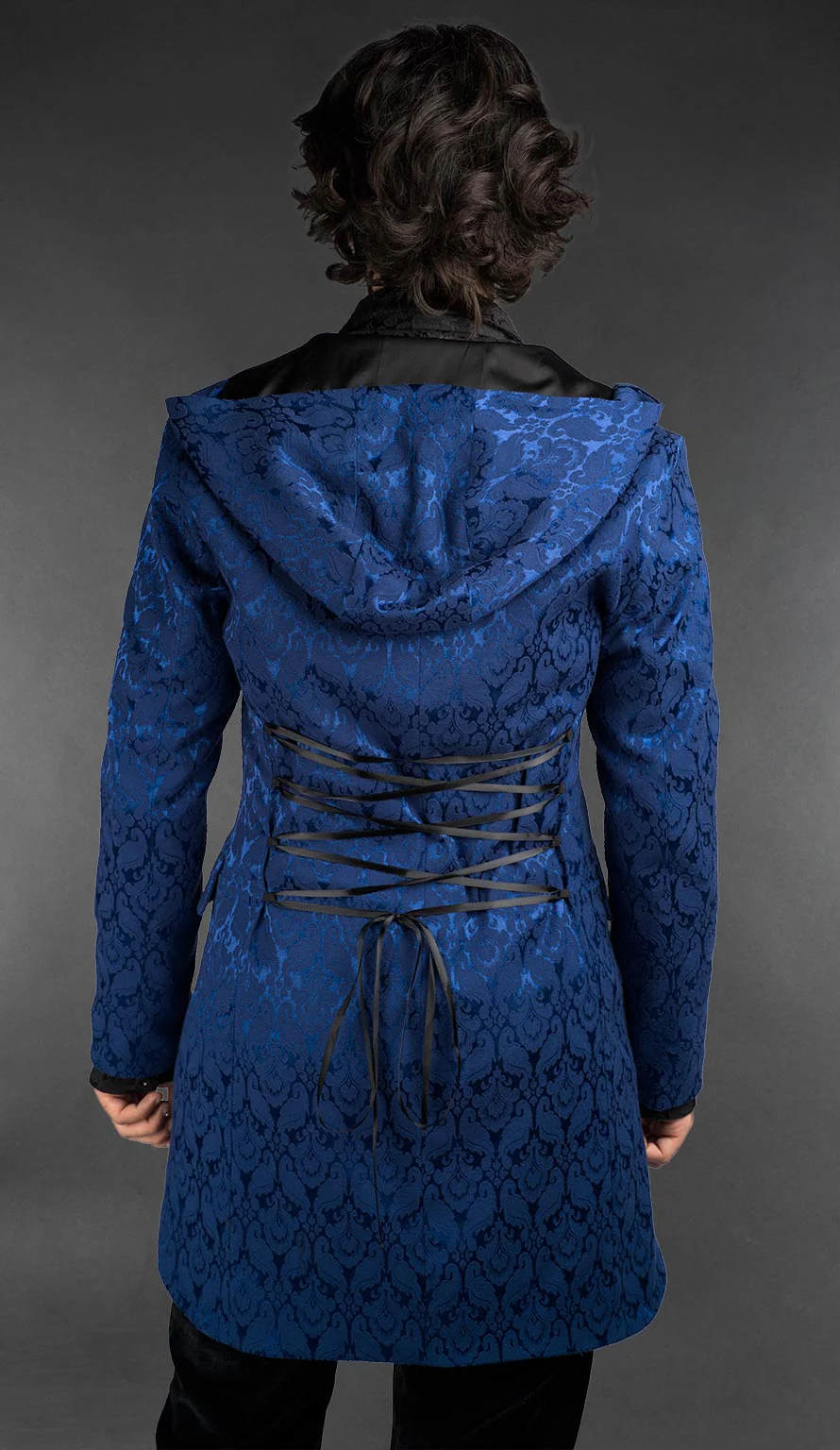 Blue Brocade Hooded Suit Jacket - Image 2