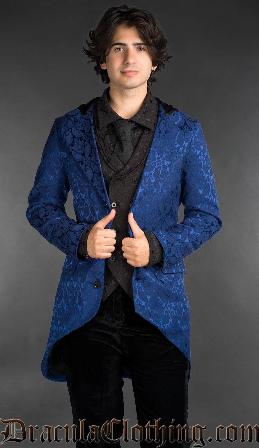 Blue Brocade Hooded Suit Jacket - Image 3