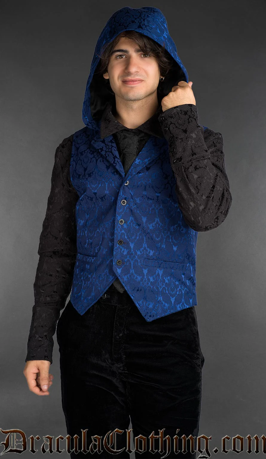 Blue Brocade Hooded Vest