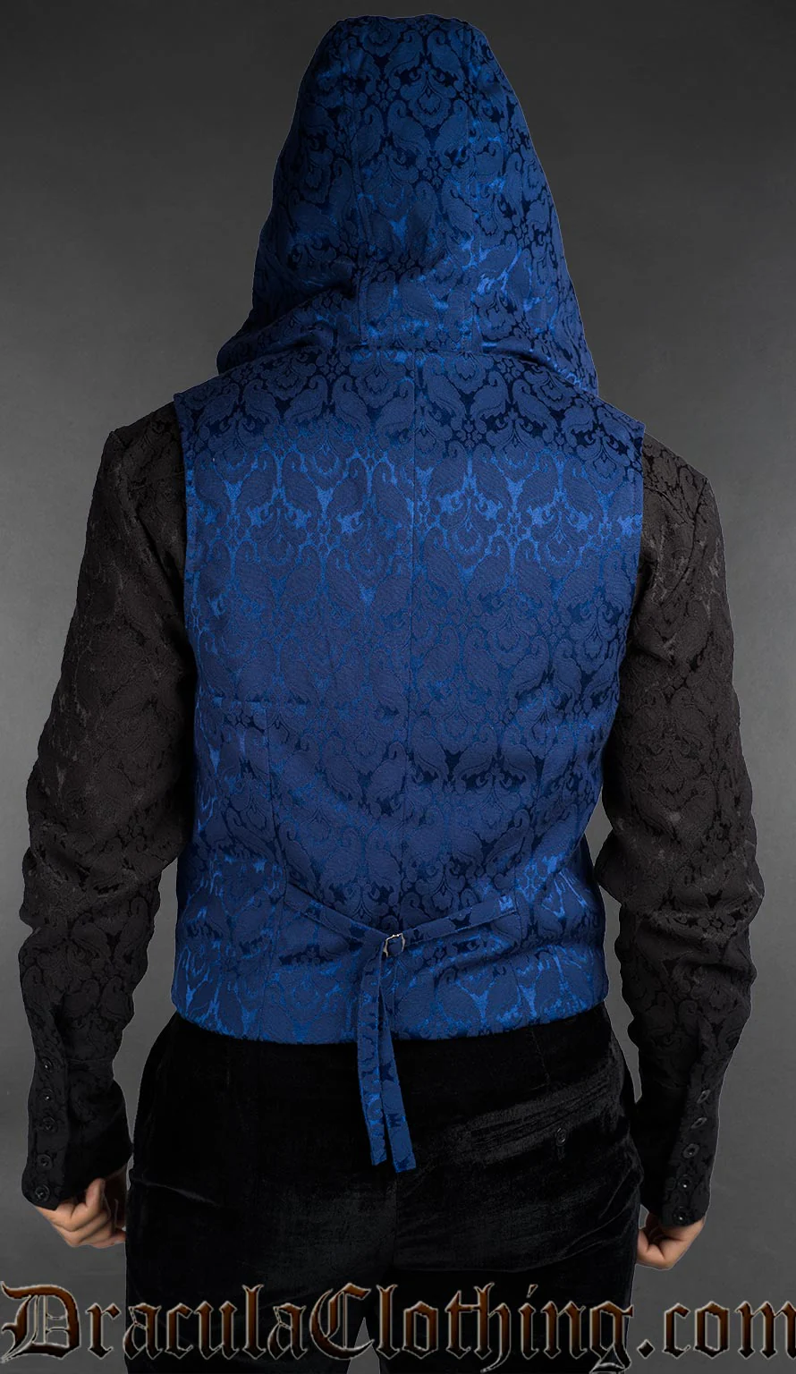 Blue Brocade Hooded Vest - Image 2