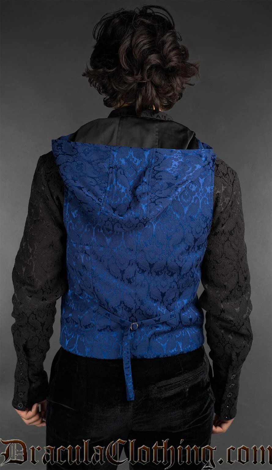 Blue Brocade Hooded Vest - Image 3