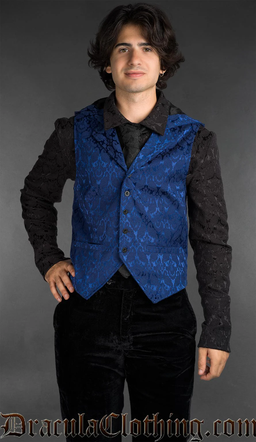 Blue Brocade Hooded Vest - Image 4
