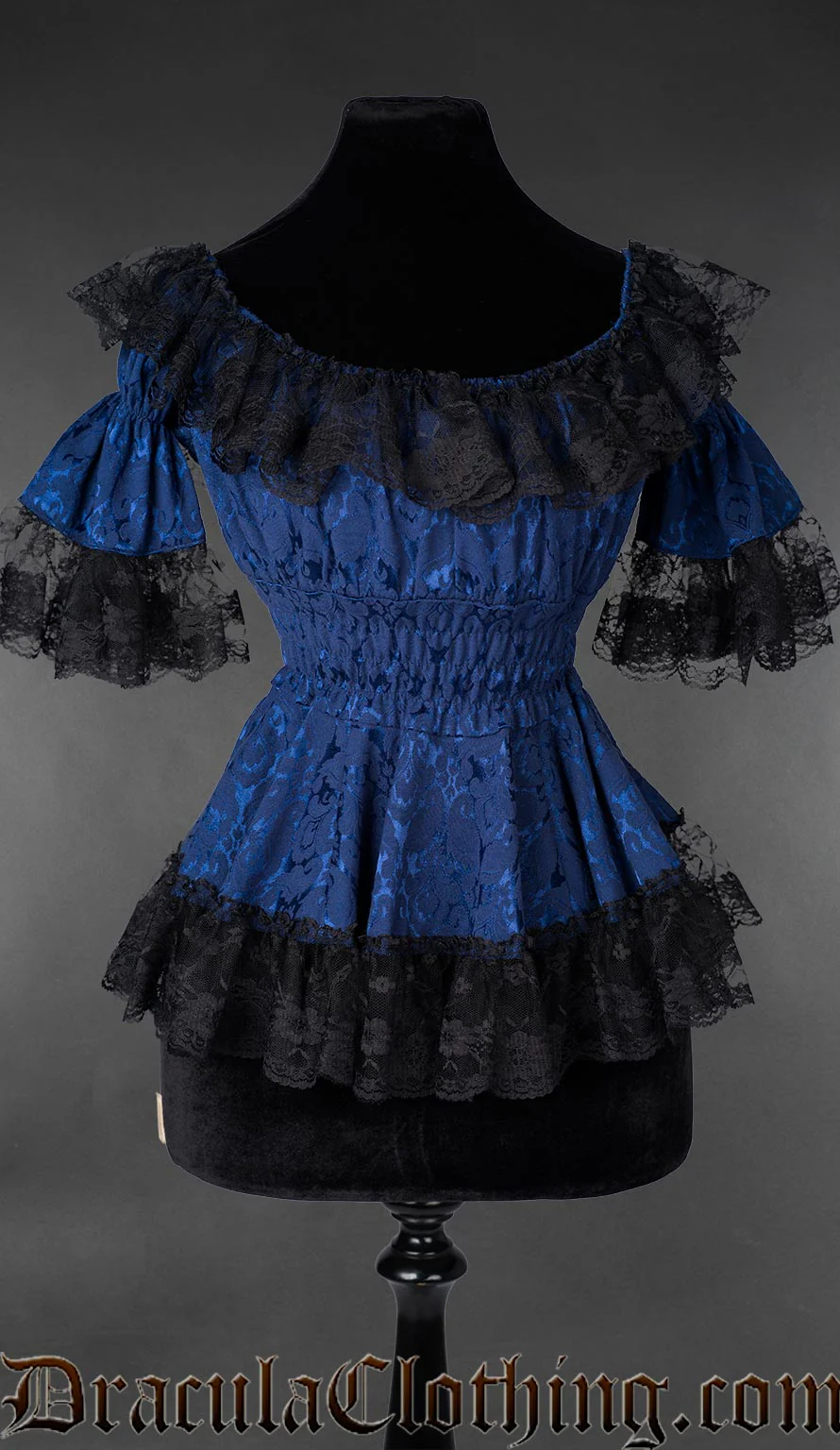 Blue Brocade Lace Victorian Blouse - Image 2