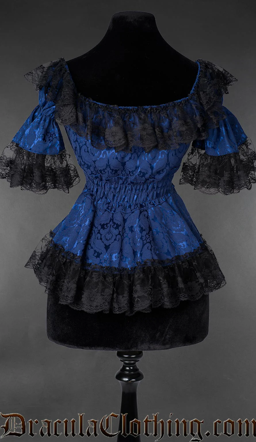Blue Brocade Lace Victorian Blouse - Image 3