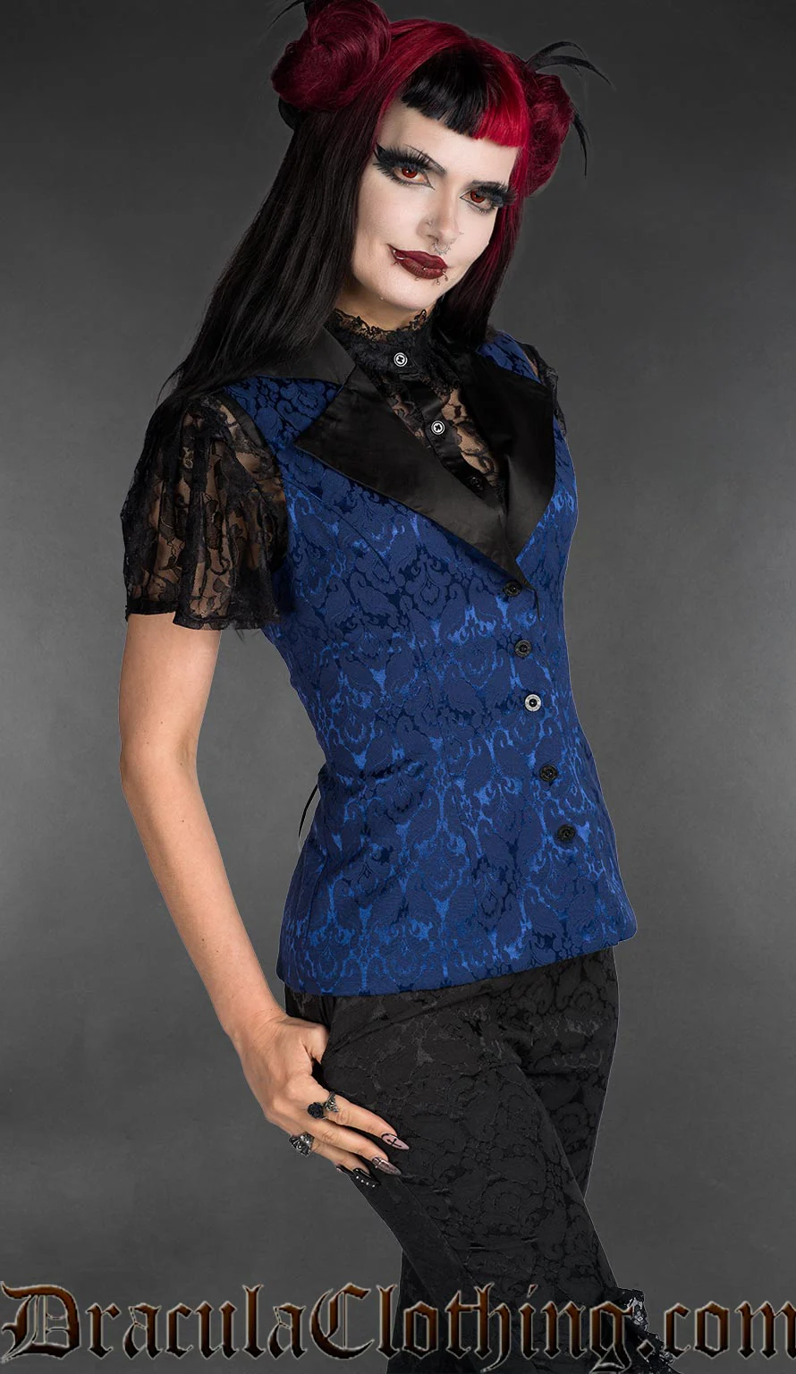 Blue Brocade Ladies Vest - Image 2