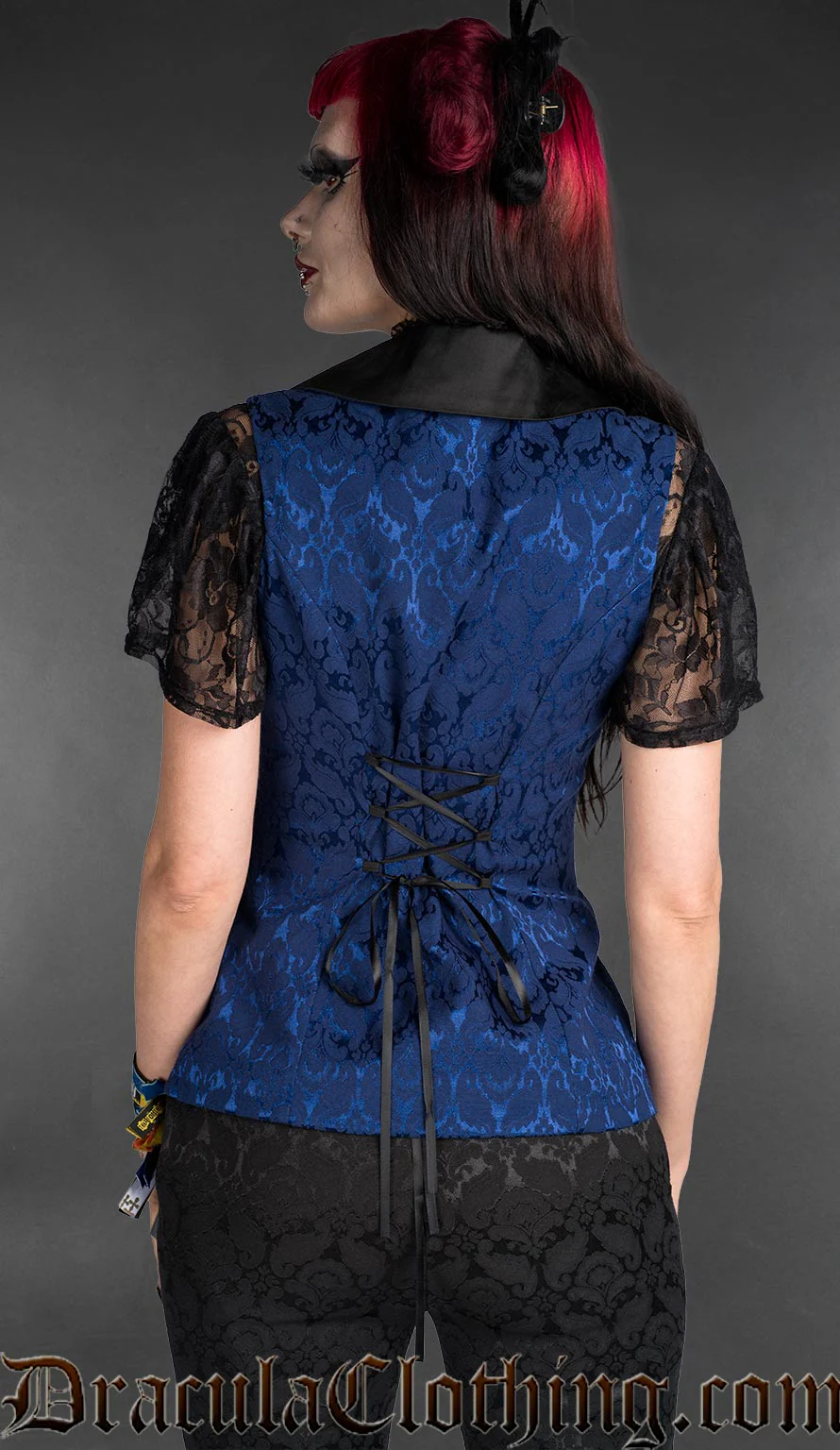 Blue Brocade Ladies Vest - Image 3