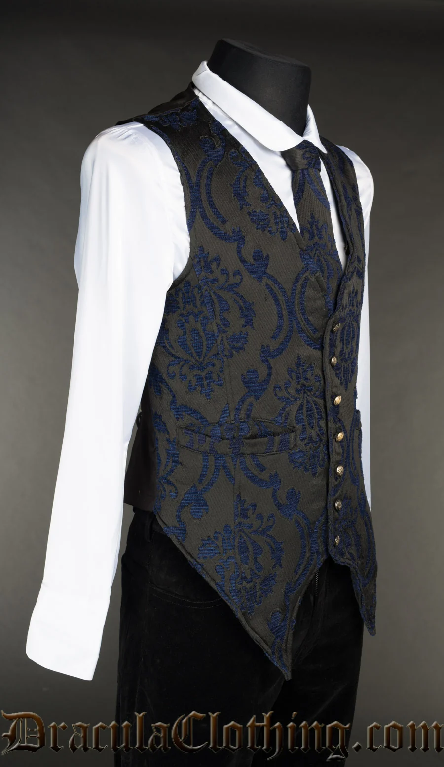 Blue Brocade Long Vest - Image 3