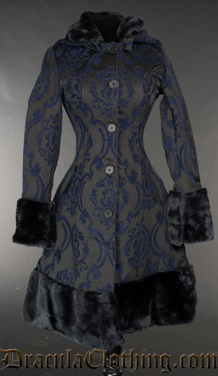 Blue Brocade Thick Winter Coat - Image 3