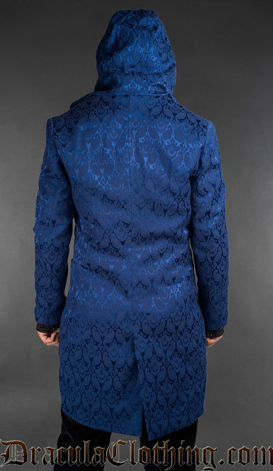 Blue Brocade Velvet Detail Hooded Suit Jacket - Image 2