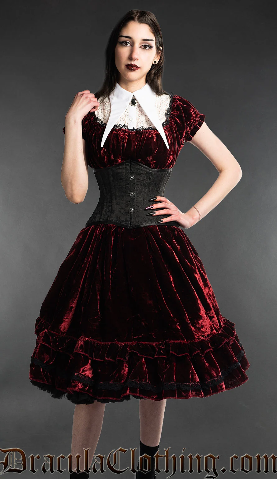 Bordeaux Velvet Gothabilly Dress - Image 3
