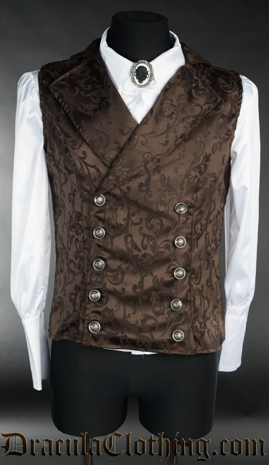 Brown Brocade Double Buttoned Vest - Image 2