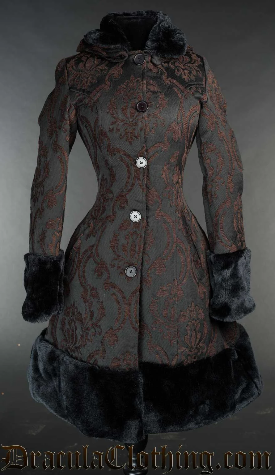 Brown Brocade Thick Winter Coat - Image 3