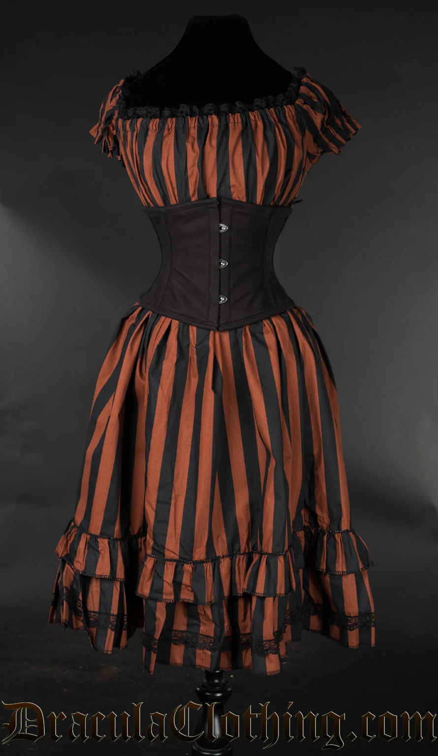 Brown Striped Gothabilly Dress - Image 3