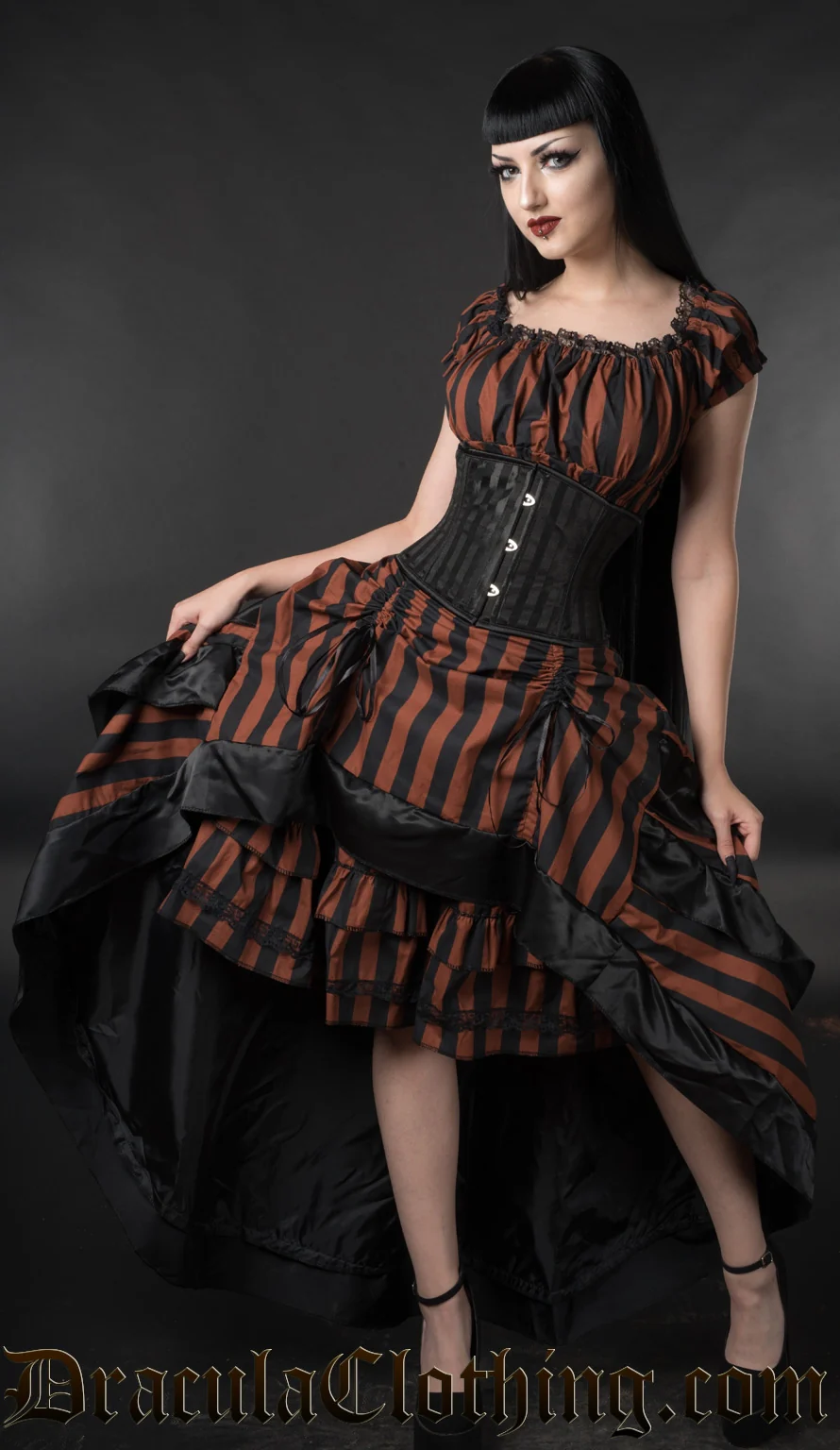 Brown Striped Gothabilly Dress - Image 4
