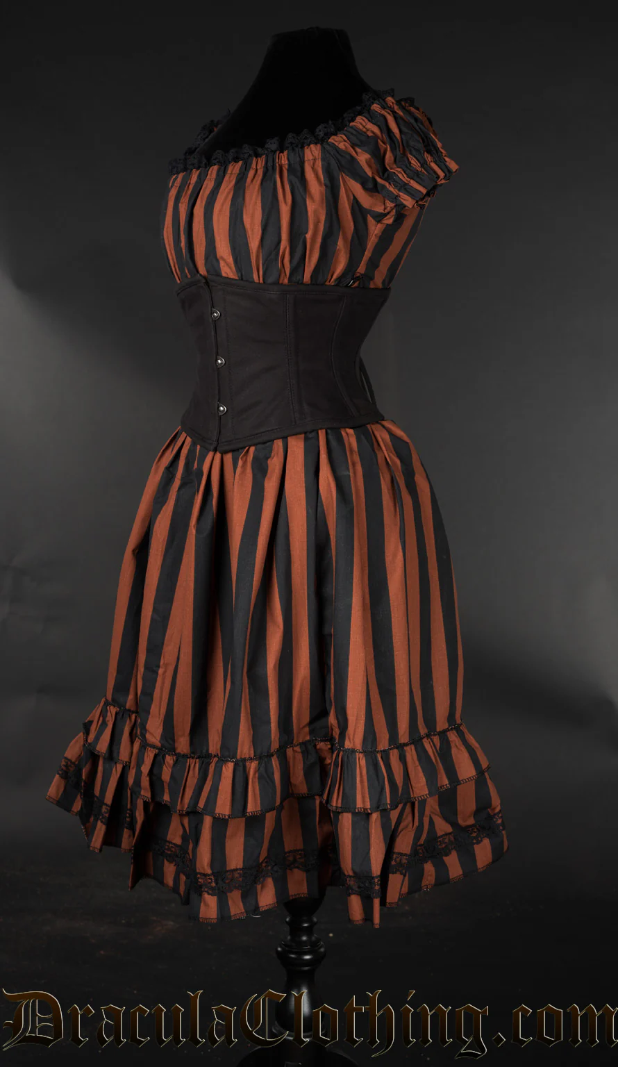 Brown Striped Gothabilly Dress - Image 6