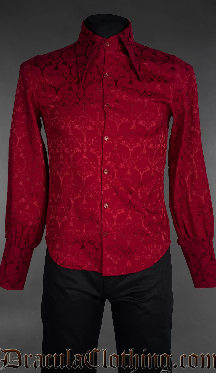 Red Brocade Corporate Goth Shirt - Image 2