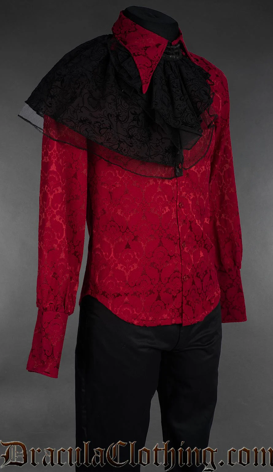 Red Brocade Corporate Goth Shirt - Image 3