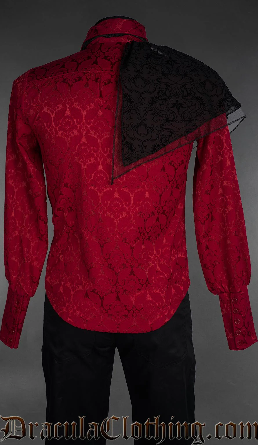 Red Brocade Corporate Goth Shirt - Image 4
