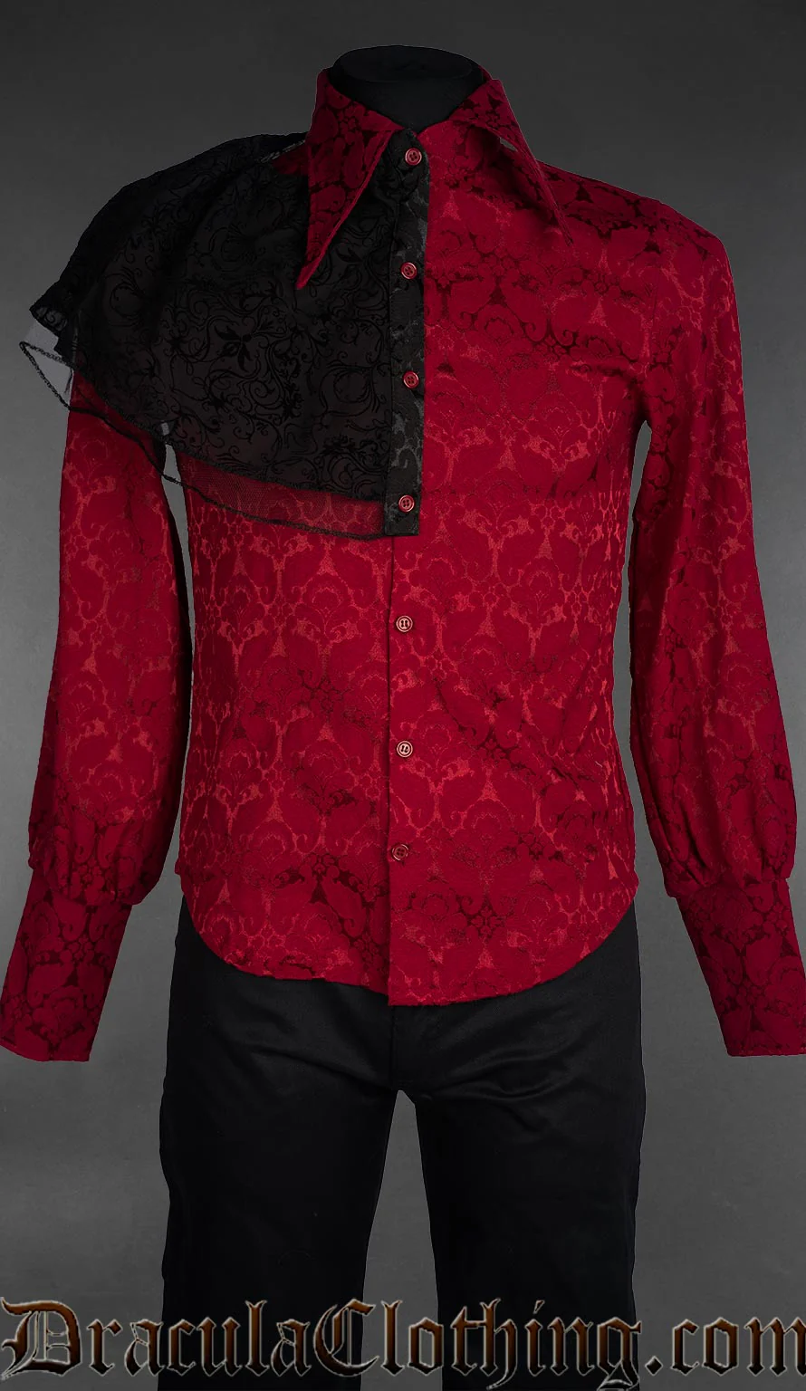 Red Brocade Corporate Goth Shirt - Image 5