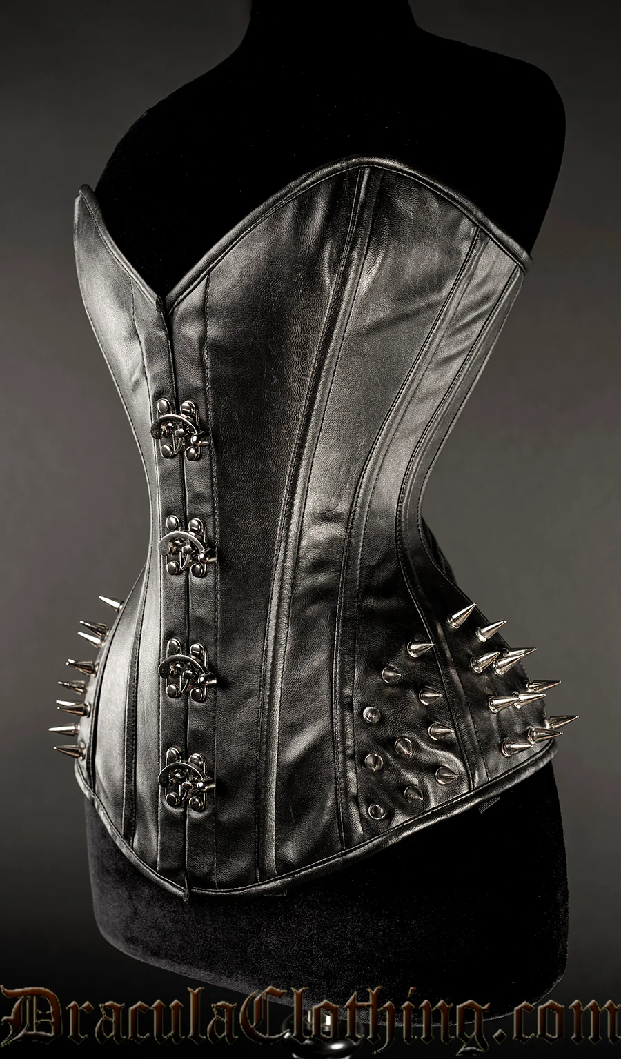 Faux Leather Hip Clasp Spike Corset - Image 2