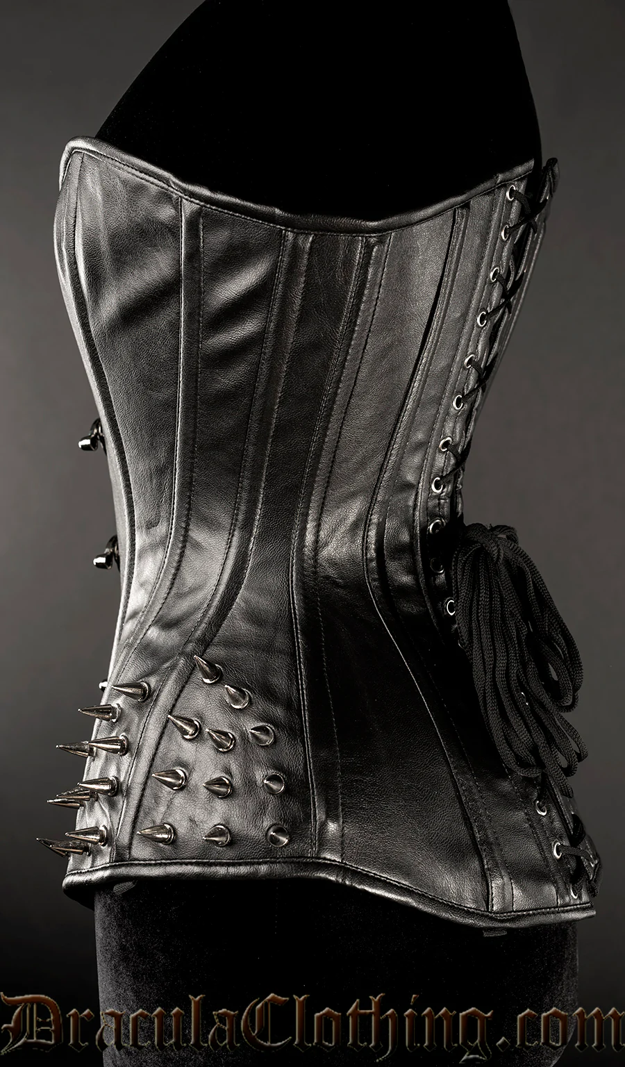 Faux Leather Hip Clasp Spike Corset - Image 3