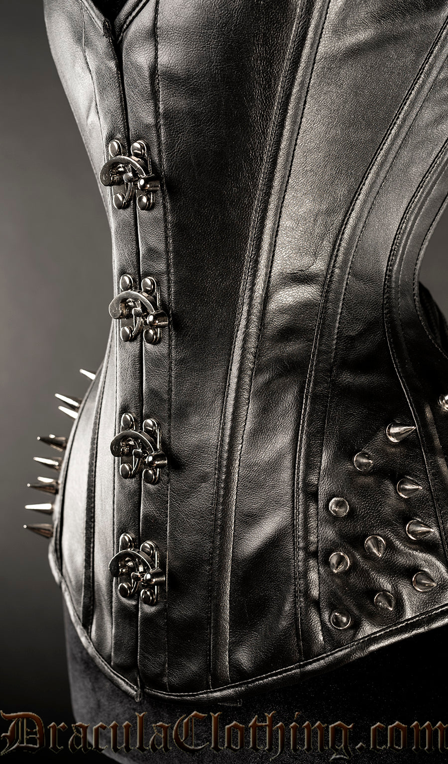 Faux Leather Hip Clasp Spike Corset - Image 4