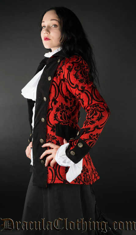 Crimson Brocade Female Pirate Jacket - Image 4