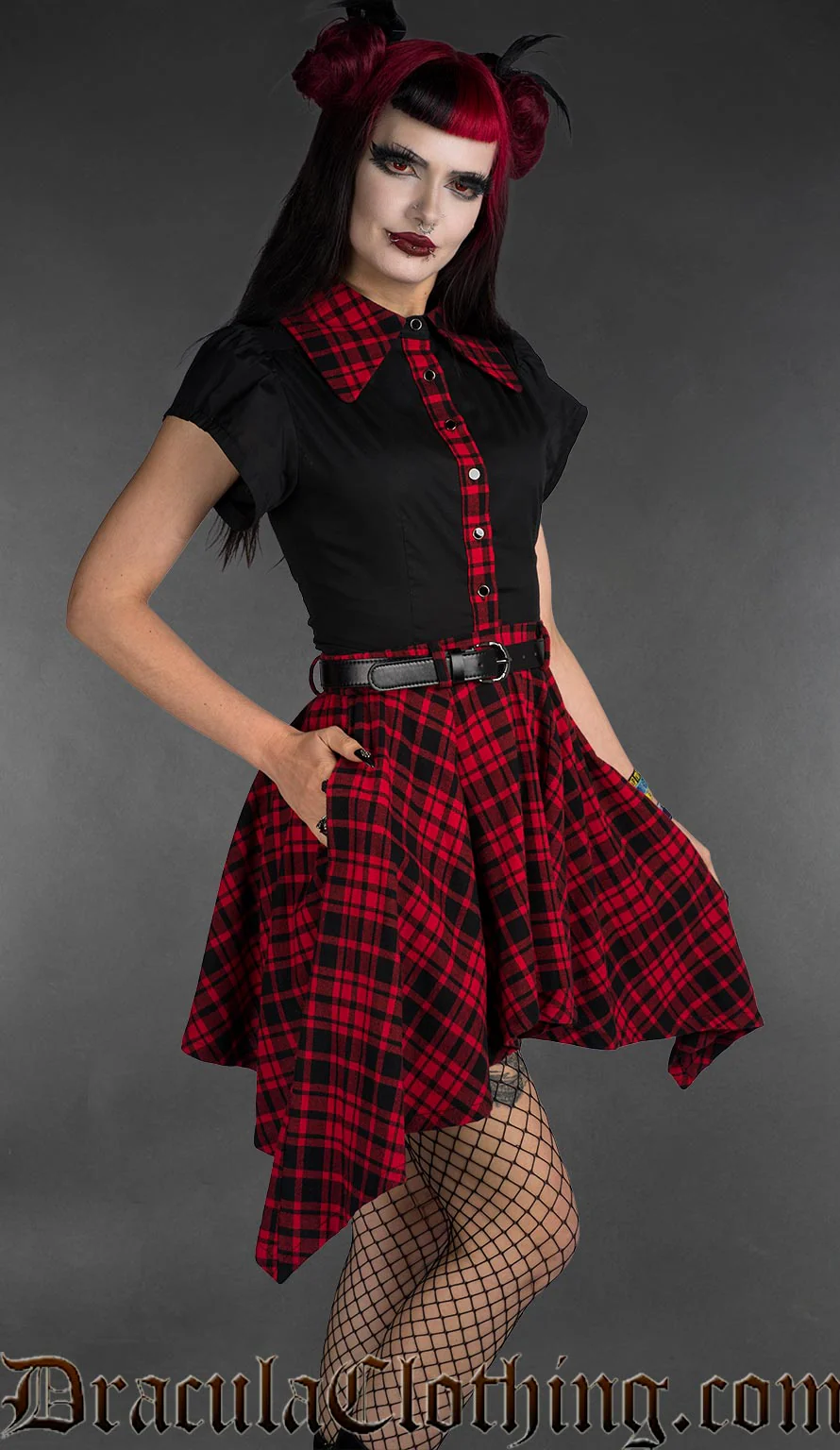 Goth Tartan Collar Blouse