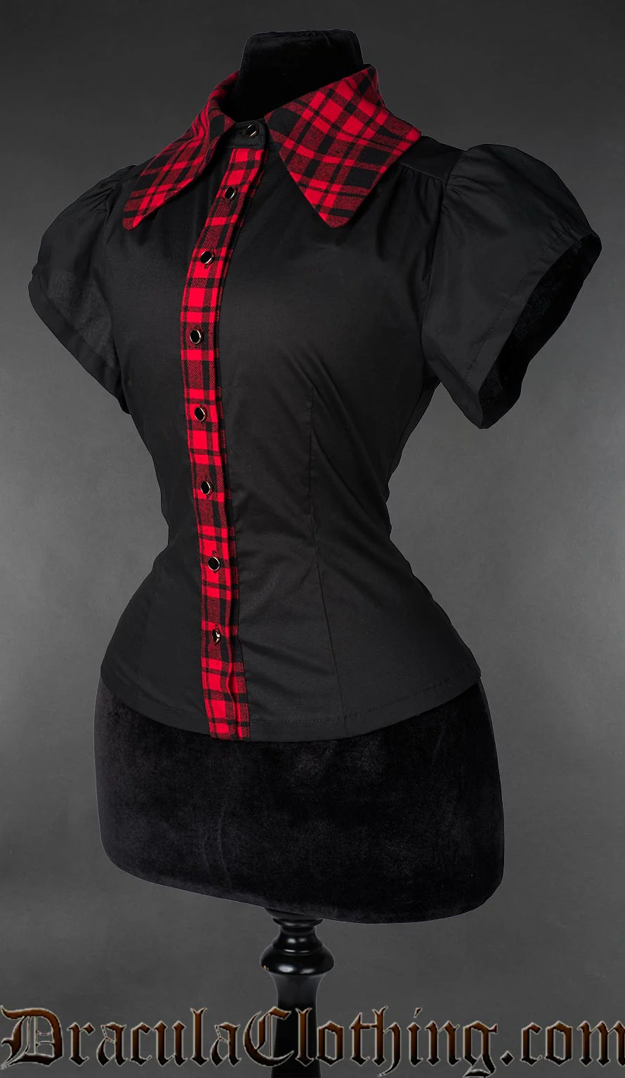 Goth Tartan Collar Blouse - Image 2