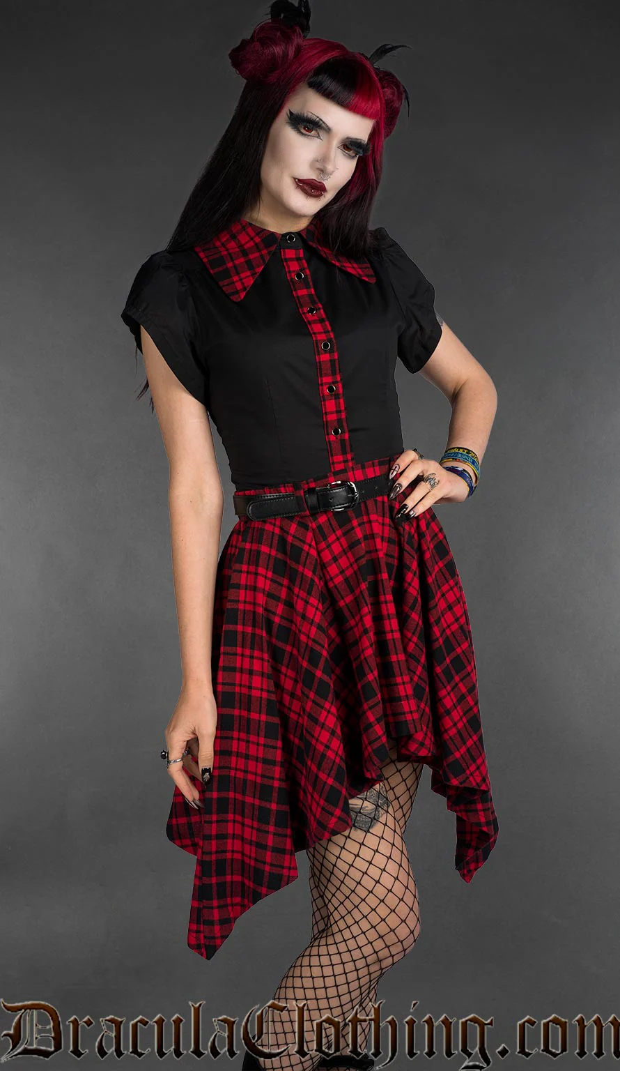 Goth Tartan Collar Blouse - Image 3