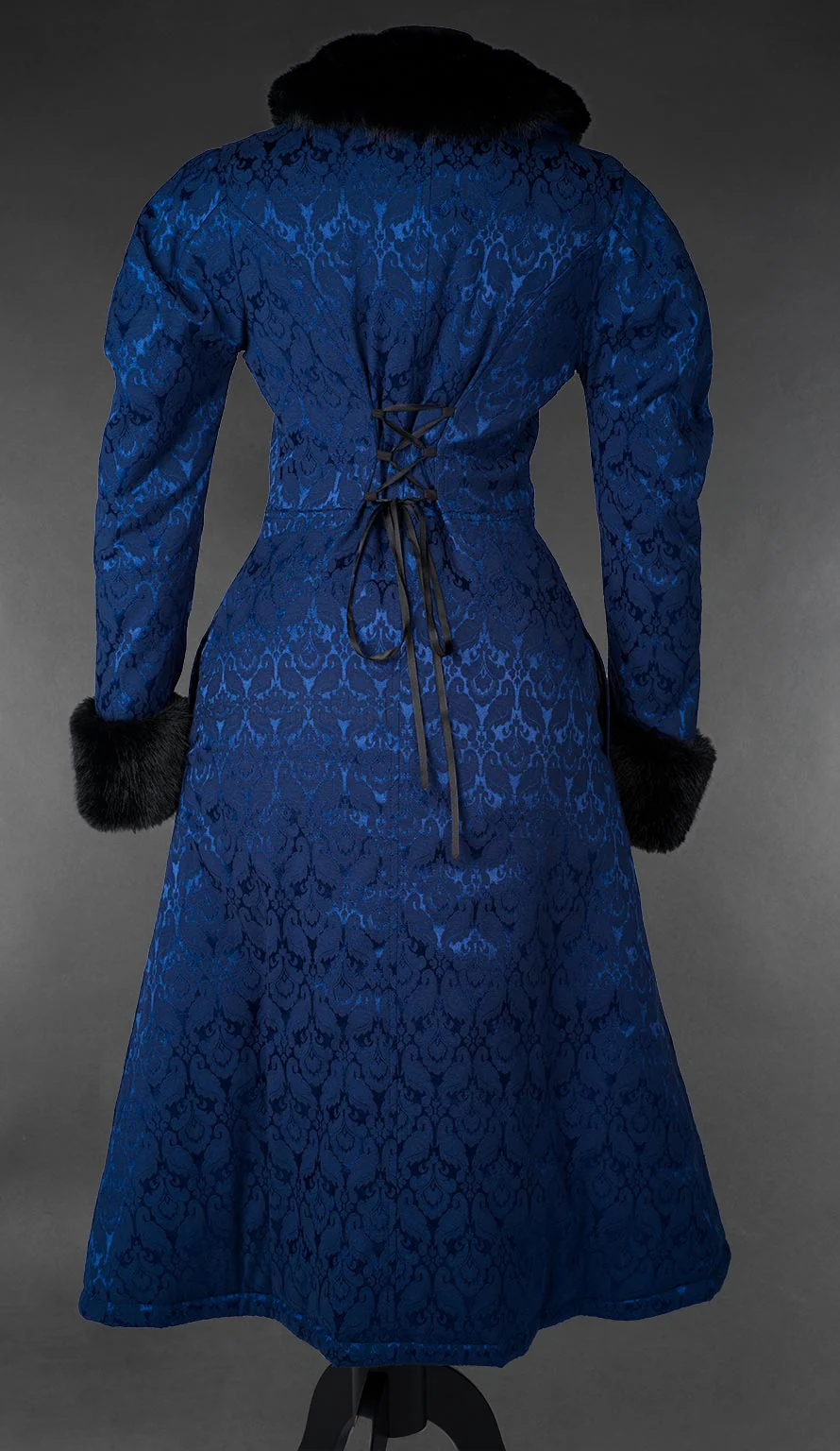 Gothic Blue Brocade Coat With Faux Fur - Image 6