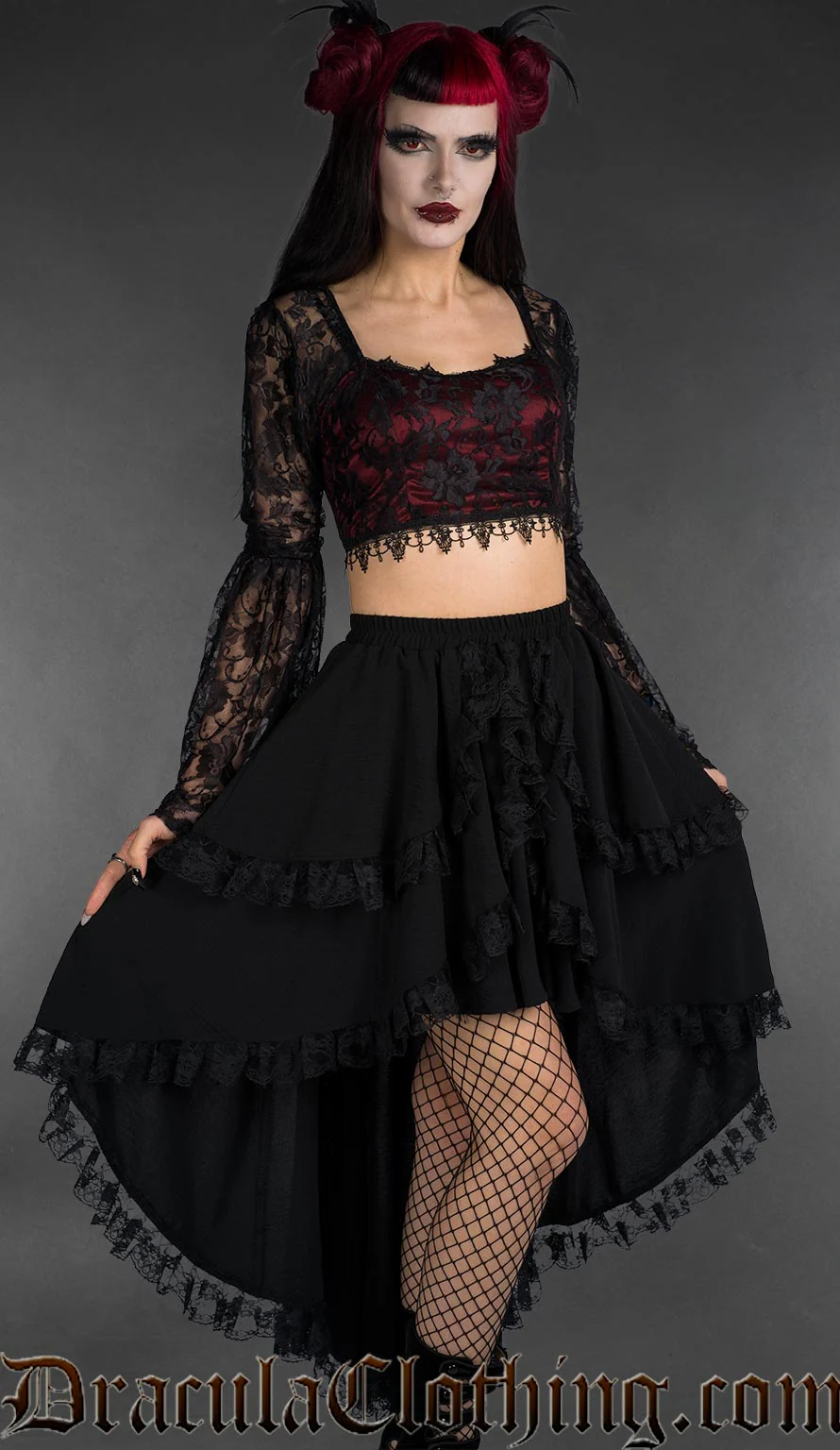Gothic Red Lace Crop Top - Image 2
