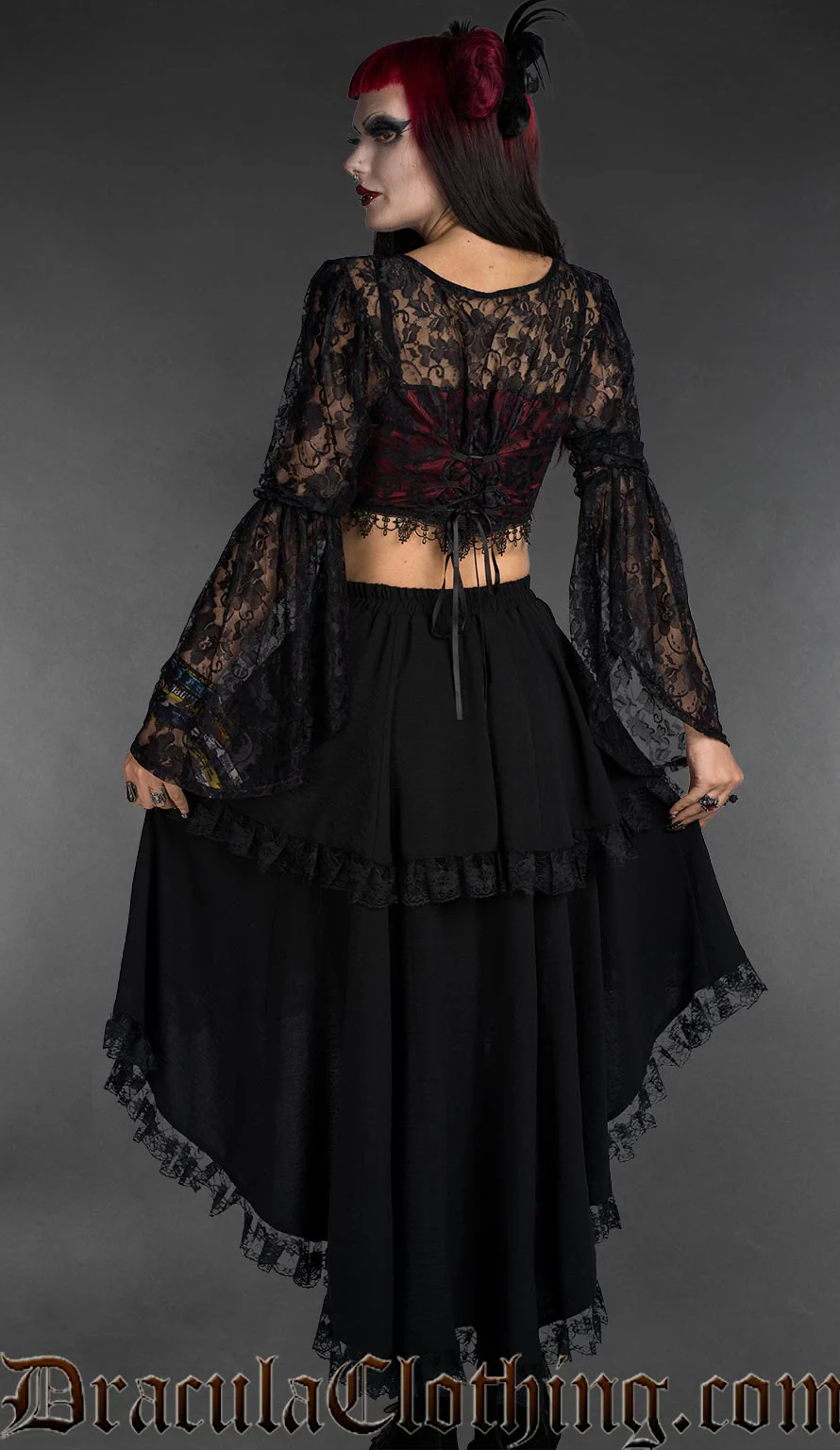 Gothic Red Lace Crop Top - Image 3