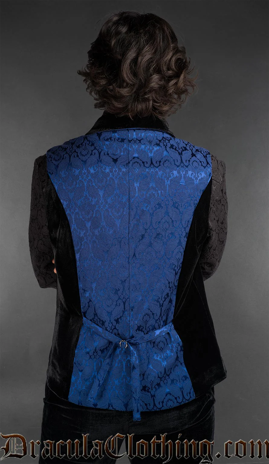 Gothic Shawl Lapel Blue Brocade Waistcoat - Image 2