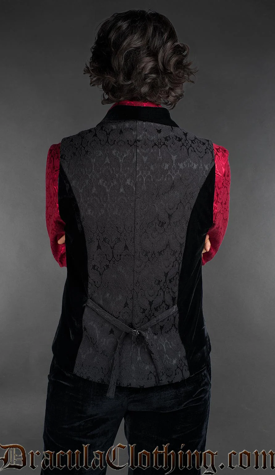 Gothic Shawl Lapel Black Brocade Waistcoat - Image 3