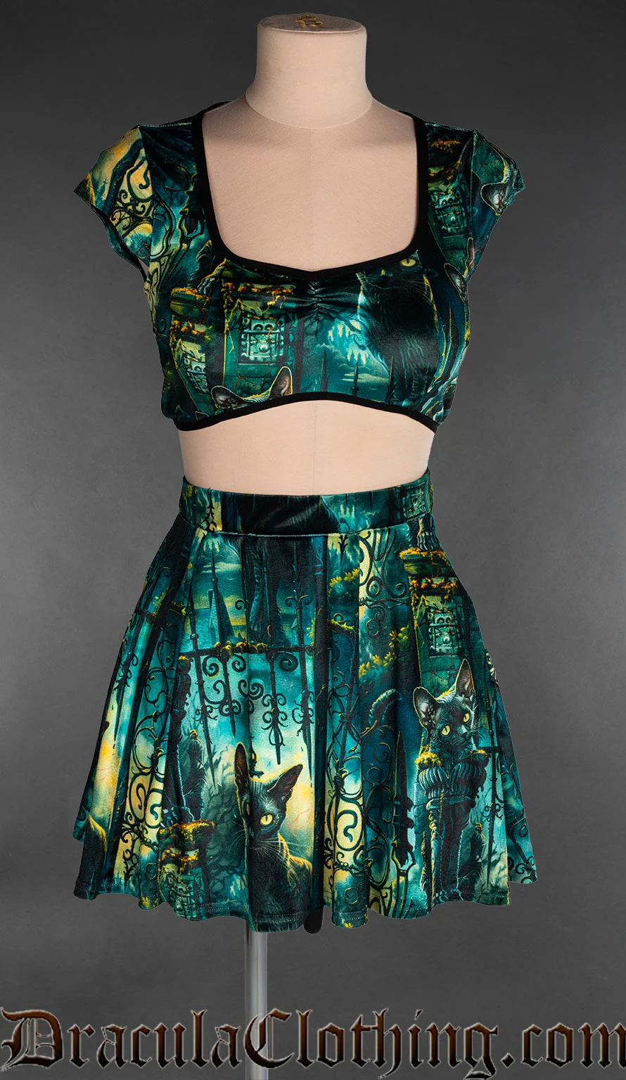 Graveyard Cats Velvet Crop Top - Image 2
