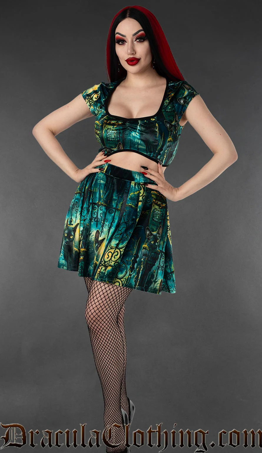 Graveyard Cats Velvet Crop Top