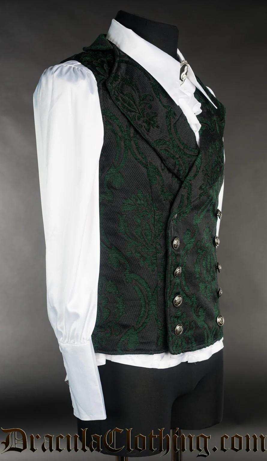 Green Brocade Double Buttoned Vest - Image 2
